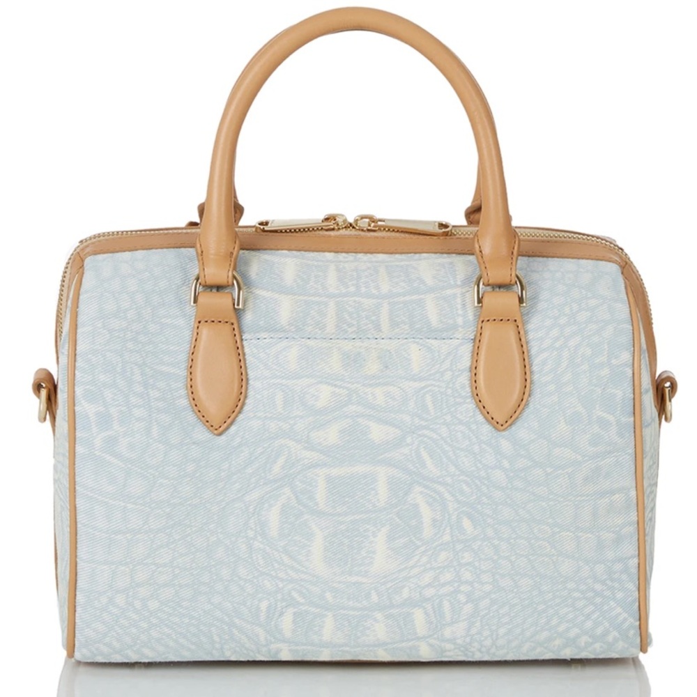 Brahmin Stacy Satchel Bag Croc Embossed Light Denim Quinze Tan Leather Accents - Picture 7 of 16